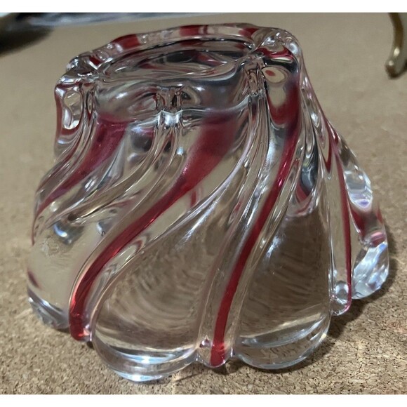 Mikasa Thick Art Glass Red Peppermint Swirl Candy Dish Dip Bowl 4x3' - Picture 7 of 13